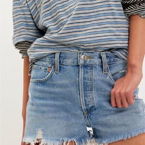 Agolde Light Blue High-Rise Parker Frayed Hem Jean Shorts Size 24